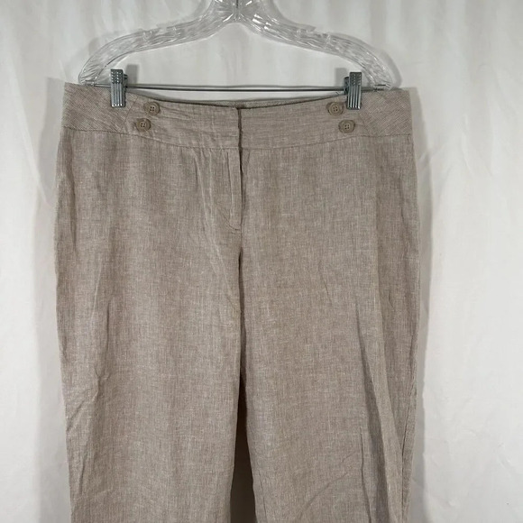 Worthington Pants Women's 14 Beige Striped Linen Blend No Pockets Button - Picture 2 of 7